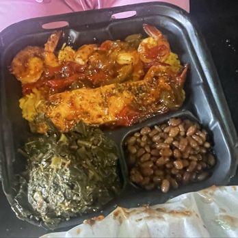 Rich Taste - Salmon/ shrimp dinner w/ collard greens and baked beans - Food Trucks Near Me - Jacksonville, Florida