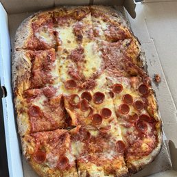 1/2 Tray Sicilian Cheese Pizza (One Size) half pepperoni 1/2 Tray Sicilian Cheese Pizza (One Size) half pepperoni