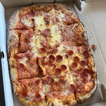 Pizza Mia - 1/2 Tray Sicilian Cheese Pizza (One Size) half pepperoni - Italian Near Me - Stoneham, Massachusetts Pizza Mia - 1/2 Tray Sicilian Cheese Pizza (One Size) half pepperoni - Italian Near Me - Stoneham, Massachusetts