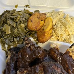 J&F Caribbean Delight - Large Jerk Chicken with Collard Greens and Rasta Pasta