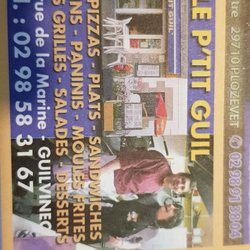 Le p'tit Guil - Werbung des Lokals inkl. Adresse und Telefonnummer.