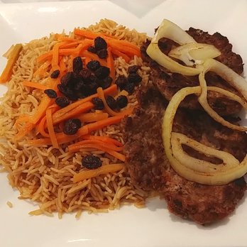 Famous Kabab Cuisine - Lamb Chapli Kabab with Kabuli Palow entree. - Afghan Near Me - Westfield, New Jersey