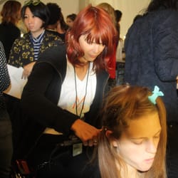 The Cats Meow Hair Salon - Sharon Huckle, owner backstage at New York Fashion Week with Peter Gray