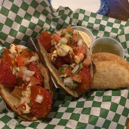 Bang a rang Shrimp tacos with hot Cheetos breading Bang a rang Shrimp tacos with hot Cheetos breading