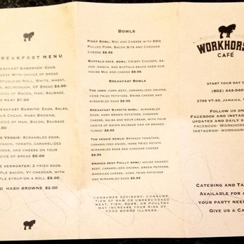 Workhorse Cafe - Menu - Sandwiches Near Me - Bondville, Vermont