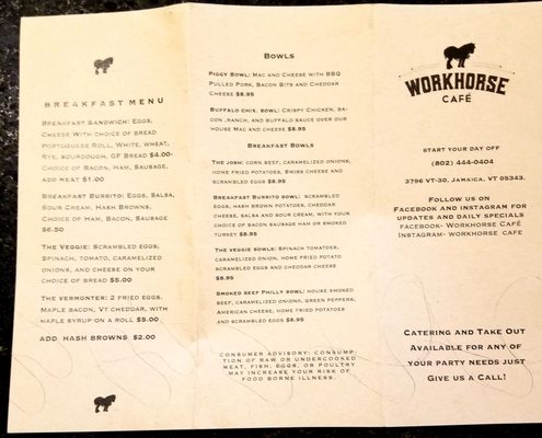 Menu photo 2 Workhorse Cafe Bondville, VT
