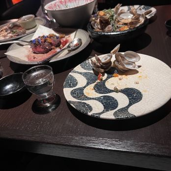 Zuma - Sake with the various seafood options and clams. Food was so good that this was the only picture left - Japanese Near Me - Las Vegas, Nevada