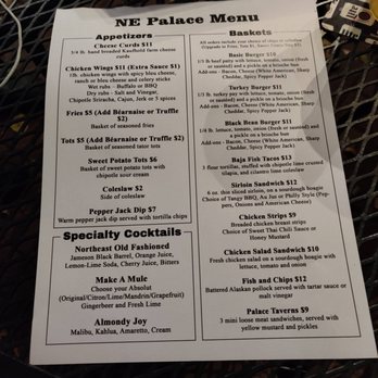 NE Palace - Full Menu from the first night of the new kitchen, October 2020 - Dive Bars Near Me - Minneapolis, Minnesota
