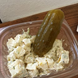 Slo Provisions - Slo pro Potato salad and a house brined pickle.