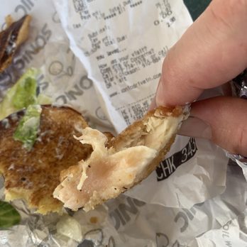 Sonic Drive-In - A piece of uncooked chicken. Center was cold to the touch. - Burgers Near Me - Sanford, North Carolina Sonic Drive-In - A piece of uncooked chicken. Center was cold to the touch. - Burgers Near Me - Sanford, North Carolina