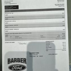 Barber Ford - Cost Estimate from Barber Ford - Attempted Theft & Deceptive Practices