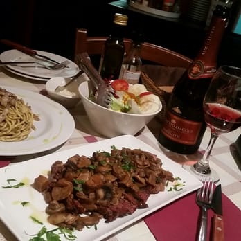 Osteria del Cavaliere - Tonarelli al tartufo e guanciale-pasta with truffles and pork belly bacon & Tagliata a sapori di bosco-sliced beef steak with wild mushroom - Mediterranean Near Me - Rome, RM