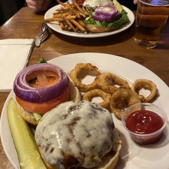 Captain Benders Tavern - Burger with onion rings. Delish! - American Near Me - Sharpsburg, Maryland Captain Benders Tavern - Burger with onion rings. Delish! - American Near Me - Sharpsburg, Maryland