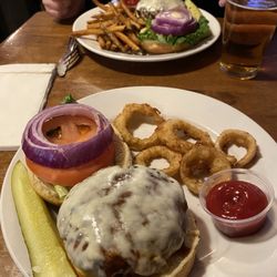 Captain Benders Tavern - Burger with onion rings. Delish!