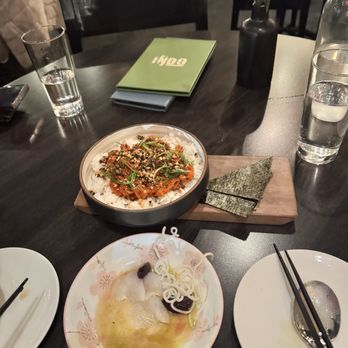 Indo - Hirame Sashimi: flounder, leche de tigre, roasted grapes, crispy rice noodles (18) - Pan Asian Near Me - St. Louis, Missouri Indo - Hirame Sashimi: flounder, leche de tigre, roasted grapes, crispy rice noodles (18) - Pan Asian Near Me - St. Louis, Missouri