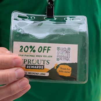 Sprouts Farmers Market - 20% off all weekend long! There's also a QR code to join the Sprouts rewards program, but I also posted a better photo of the code - Grocery Near Me - Paramount, California Sprouts Farmers Market - 20% off all weekend long! There's also a QR code to join the Sprouts rewards program, but I also posted a better photo of the code - Grocery Near Me - Paramount, California