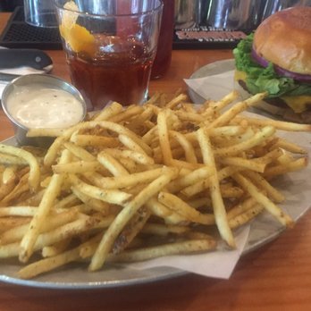 The Westy Roosevelt - Black bean burger with side of fries (happy hour does not automatically include fries) still a great value though - Sports Bars Near Me - Seattle, Washington The Westy Roosevelt - Black bean burger with side of fries (happy hour does not automatically include fries) still a great value though - Sports Bars Near Me - Seattle, Washington