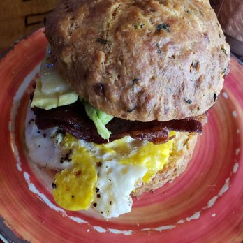 PLG Coffee House and Tavern - Bacon, egg, cheese and avocado on a Chive Biscuit - Coffee & Tea Near Me - Brooklyn, New York PLG Coffee House and Tavern - Bacon, egg, cheese and avocado on a Chive Biscuit - Coffee & Tea Near Me - Brooklyn, New York