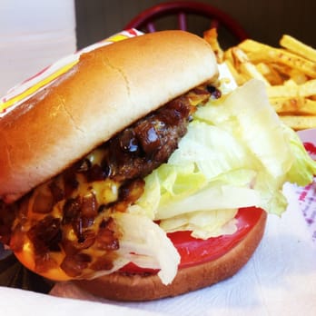 In-N-Out Burger - Cheese burger with extra lettuce and grilled onions--cheap, filling, and delicious. - Fast Food Near Me - Davis, California