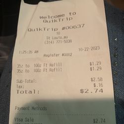 Receipt from store at 1:25AM 10/22/23