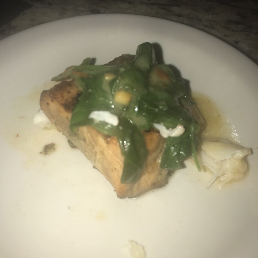 Bonefish Grill - Salmon topped with spinach and crab - Seafood Near Me - Durham, North Carolina