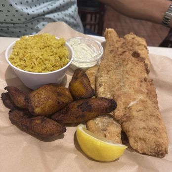 The Great Catch - Fried Haddock, plantain and rice - Seafood Near Me - Lutz, Florida