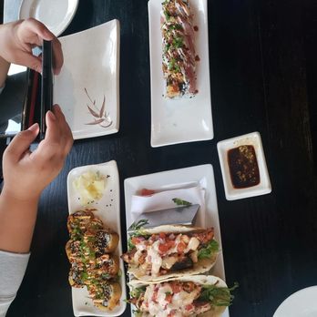 Go Fish Restaurant - Playboy Sushi Roll Tempura Scallop Roll Fish tacos (Blackened Salmon) - Seafood Near Me - Stonington, Connecticut Go Fish Restaurant - Playboy Sushi Roll Tempura Scallop Roll Fish tacos (Blackened Salmon) - Seafood Near Me - Stonington, Connecticut