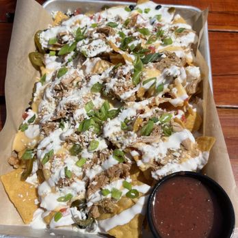 Plank - Nachos with chicken - Bowling Near Me - Oakland, California Plank - Nachos with chicken - Bowling Near Me - Oakland, California