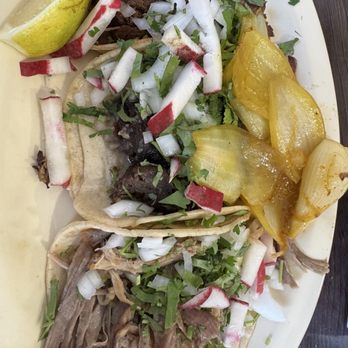 La Poblana Mexican Grill - 3 tacos - Birria (w/ cheese), cabeza, and carnitas. - Tacos Near Me - Thousand Oaks, California
