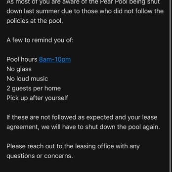 Lemon & Pear Tree Apartments - Email from the staff threatening to shutdown the pool this year like that did last year. - Apartments Near Me - Mesa, Arizona Lemon & Pear Tree Apartments - Email from the staff threatening to shutdown the pool this year like that did last year. - Apartments Near Me - Mesa, Arizona