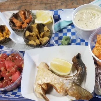 Seattle Fish Guys - lunch! three sea urchins, two kinds of ahi tuna poke, hamachi kama (yellowfin tuna collar) and clam chowder - Seafood Markets Near Me - Seattle, Washington Seattle Fish Guys - lunch! three sea urchins, two kinds of ahi tuna poke, hamachi kama (yellowfin tuna collar) and clam chowder - Seafood Markets Near Me - Seattle, Washington