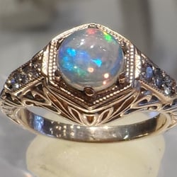 Marks antique design "The Princess" is shown with an Ethiopian Opal, and available with various other Gems