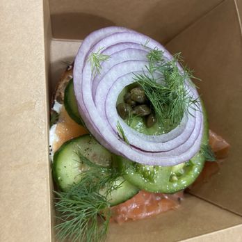 Tommy and Atticus - The Works (house-cured salmon, heirloom tomato, persian cucumber, fresh dill, red onion, capers, lemon, olive oil, flaky salt, cream cheese) - Bakeries Near Me - Redondo Beach, California Tommy and Atticus - The Works (house-cured salmon, heirloom tomato, persian cucumber, fresh dill, red onion, capers, lemon, olive oil, flaky salt, cream cheese) - Bakeries Near Me - Redondo Beach, California