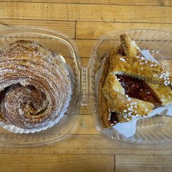 Rose32 Bread - Cardamom bun and strawberry rhubarb tart