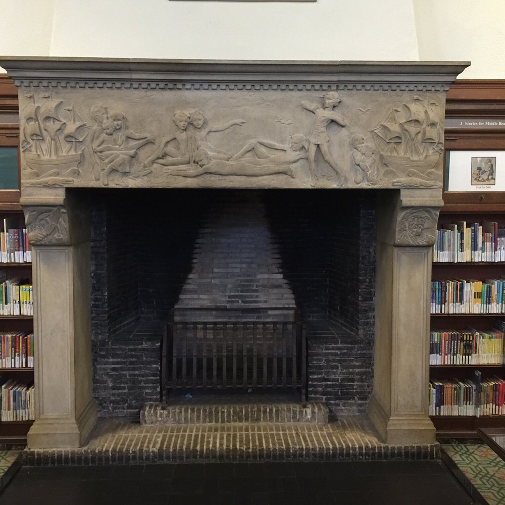 Central Library  Pasadena Public Library - My favorite! A huge Peter Pan fireplace in the children's library. - Libraries Near Me - Pasadena, California
