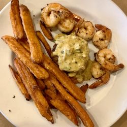 Chef Roy's Frog City Cafe - Grilled Shrimp & Crab Cake Combo with Sweet Potato Fries