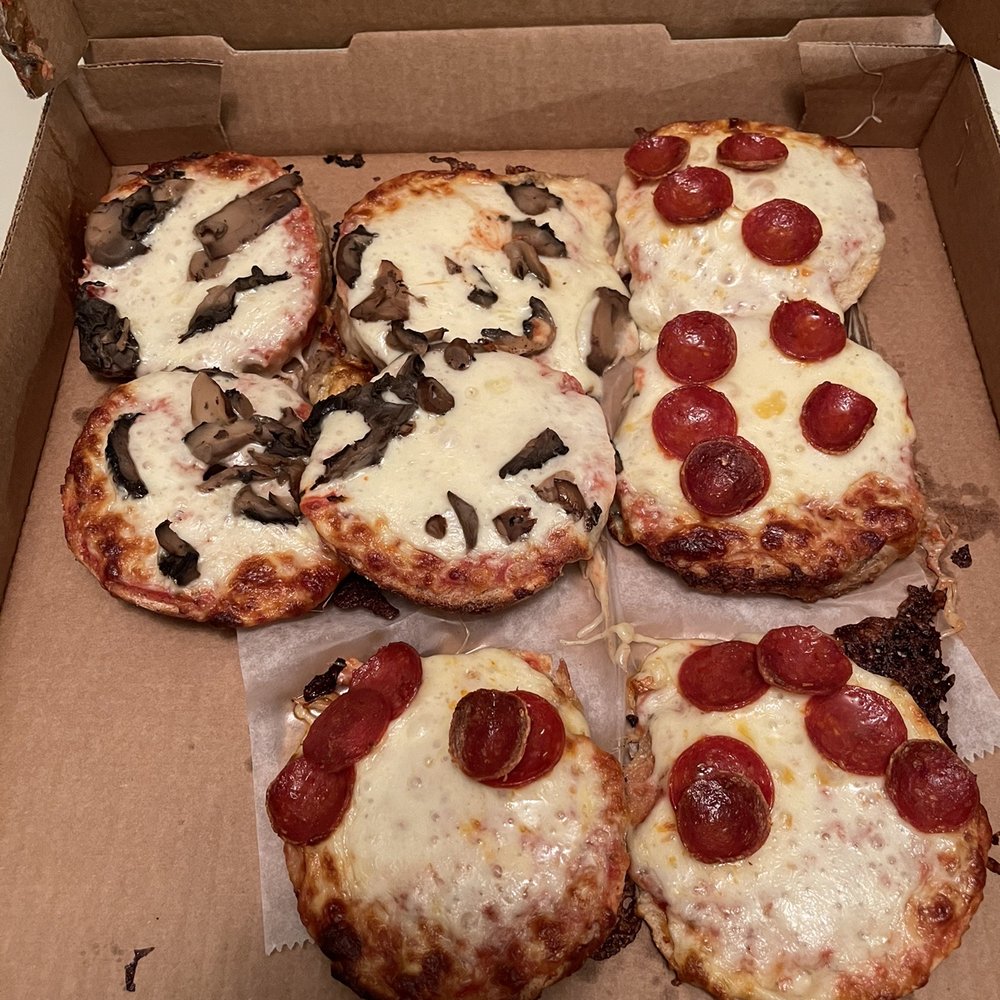 Capezzuto’s Pizza - Four pizza bagels, two mushroom, two pepperoni. (When ordering keep in mind each Bagel is a whole bagel, my order of four was eight pieces) - Pizza Near Me - Pittsburgh, Pennsylvania