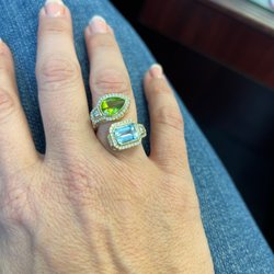 Collections Fine Jewelry - Custom design mothers ring... in love  #peridot #aquamarine