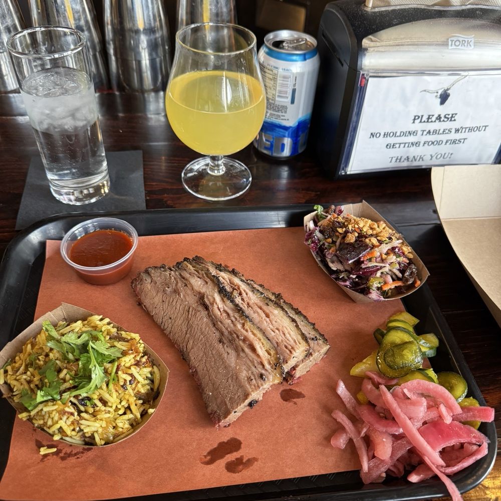 Brisket, brisket biriyani, pickles, pickled red onions, and chammandhi slaw. Delish! Brisket, brisket biriyani, pickles, pickled red onions, and chammandhi slaw. Delish!