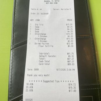 Cielito Lindo Mexican Grill - Receipt before tip. - Mexican Near Me - Apopka, Florida Cielito Lindo Mexican Grill - Receipt before tip. - Mexican Near Me - Apopka, Florida