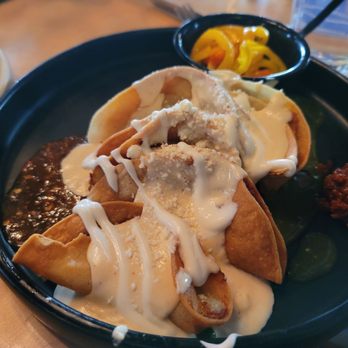 Chico Malo - Dorados de Papa Fried Potato Tacos + asedero + oaxaca + roja fondue do quesa + verde + escabeche + chorizo jam + crema - Mexican Near Me - Phoenix, Arizona