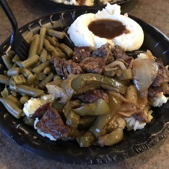 Nishie G's Cafe - Steak tips over rice with peppers and onions - Breakfast & Brunch Near Me - Rock Hill, South Carolina