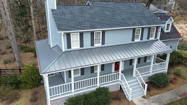 Asphalt Shingle Installation and Metal Porch Roof - This customer requested a new asphalt roof and metal porch roof in Alpharetta, Georgia.