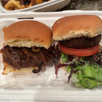 The Corner Kitchen - Left: Pulled BBQ Mushroom Slider           Right: Falafel Slider - Burgers Near Me - Concord, California