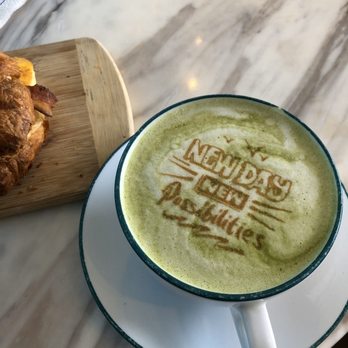 Local Joe - Matcha soy latte & a sliver of my bacon, egg & chz croissant. - Coffee & Tea Near Me - Honolulu, Hawaii