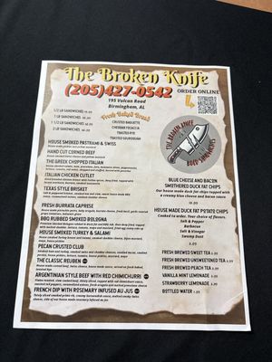 Menu photo 2 The Broken Knife - Bold Sandwiches Birmingham, AL Menu photo 2 The Broken Knife - Bold Sandwiches Birmingham, AL