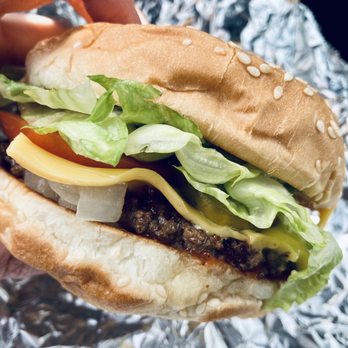 Five Guys - a hamburger with lettuce and cheese - Burgers Near Me - Rockaway Township, New Jersey