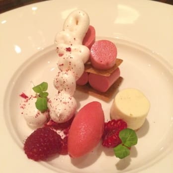 Bacchus - First Course - Raspberry Pannacotta, Vanilla Cheesecake, raspberries & sorbet. - Restaurants Near Me - South Bank, QLD