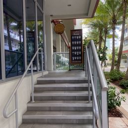 the stairs leading to the coffee shop