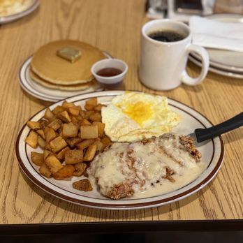 BabyStacks Cafe - Spring Mountain - Chicken Fried Chicken and eggs with buttermilk pancakes, hot coffee - Breakfast & Brunch Near Me - Las Vegas, Nevada